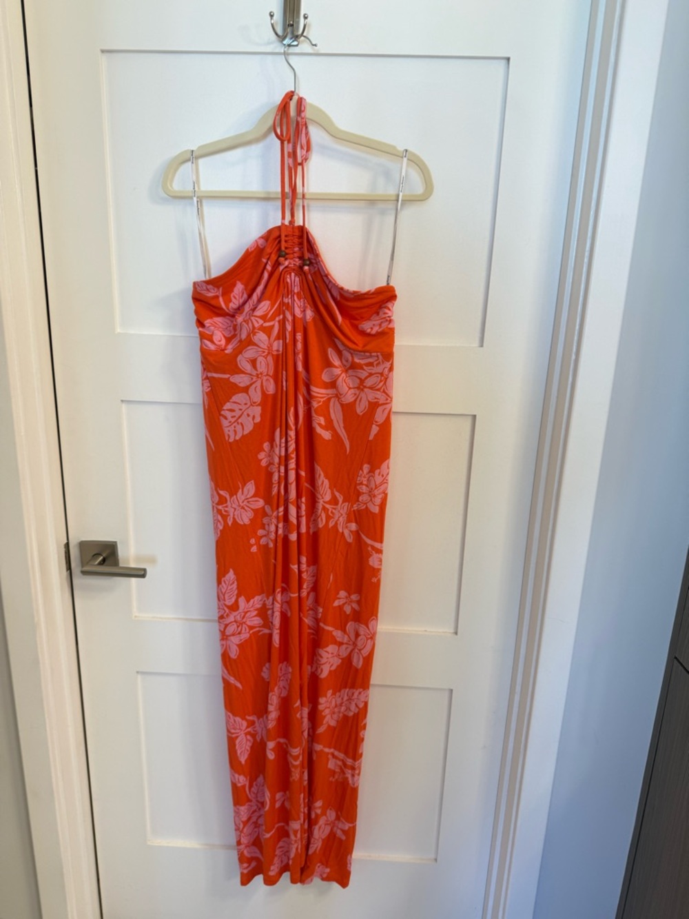 Tommy Bahama Coral Halter Maxi Dress with Pink Floral Pattern